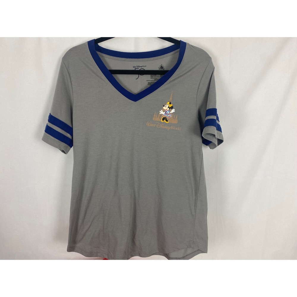 Disney World 50th Anniversary‎ Minnie Mouse V-Neck T-Shirt Grey Blue Medium
